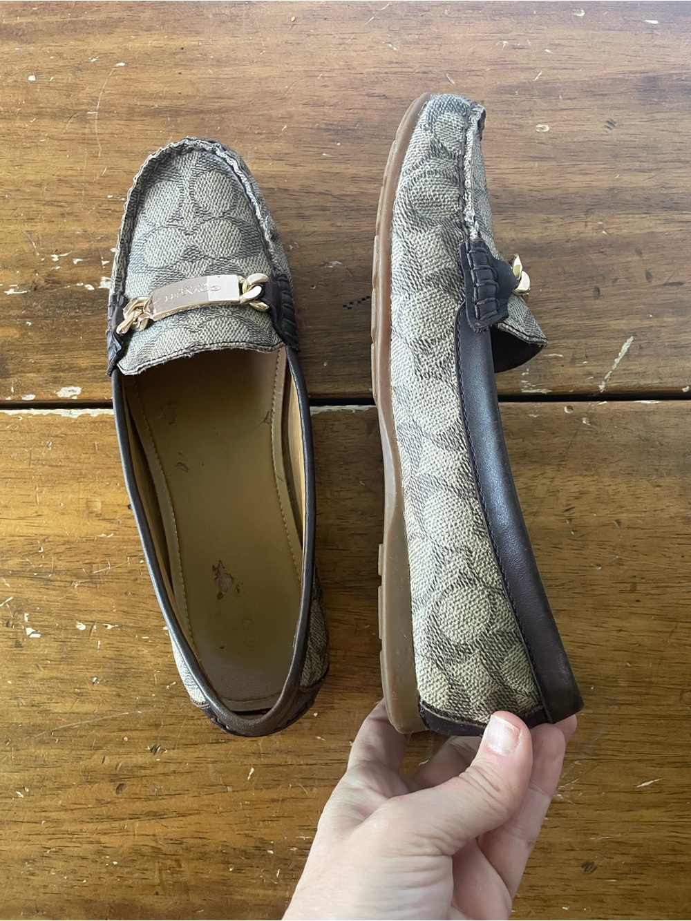 Coach Jacquard Loafers Driving Moccasin shoes flats Leather Signature Logo 7.5 - Picture 8 of 12